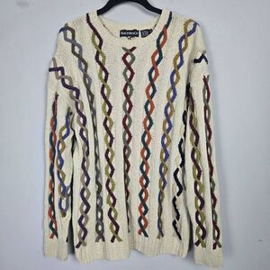 Vintage Bachrach Mens 3D Knit Silk Blend Sweater Size XL Beige Grandpacore 90s
